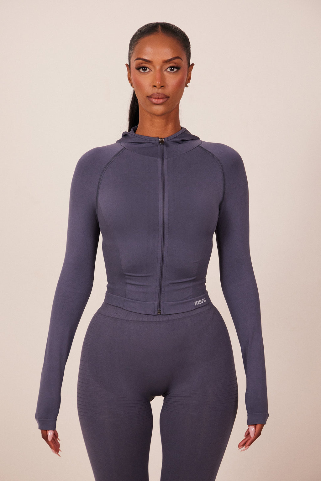 The Mars Seamless Hooded Zip Jacket in Navy