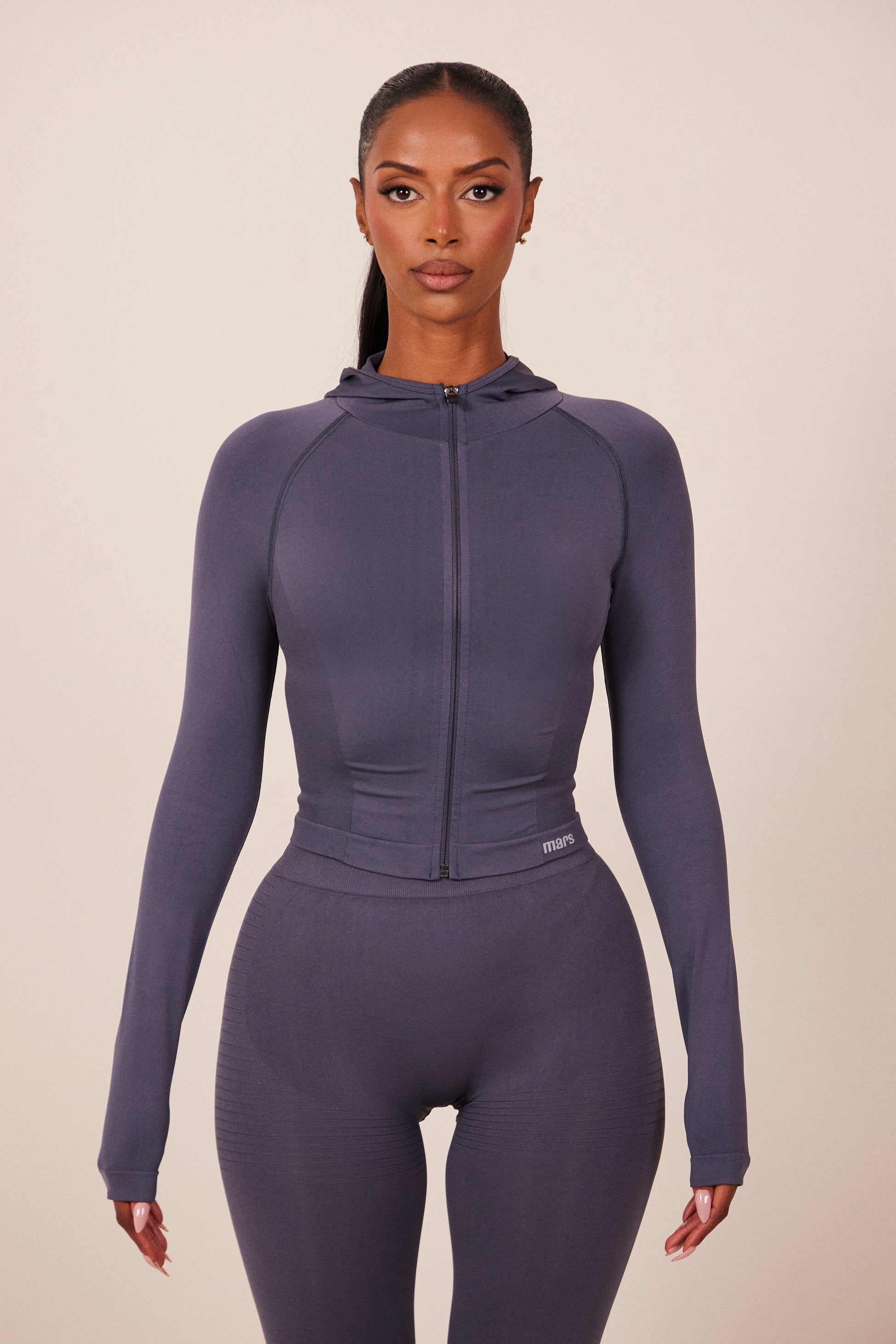 The Mars Seamless Hooded Zip Jacket in Navy