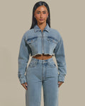 The Kali Cropped Denim Jacket in Light Wash Blue