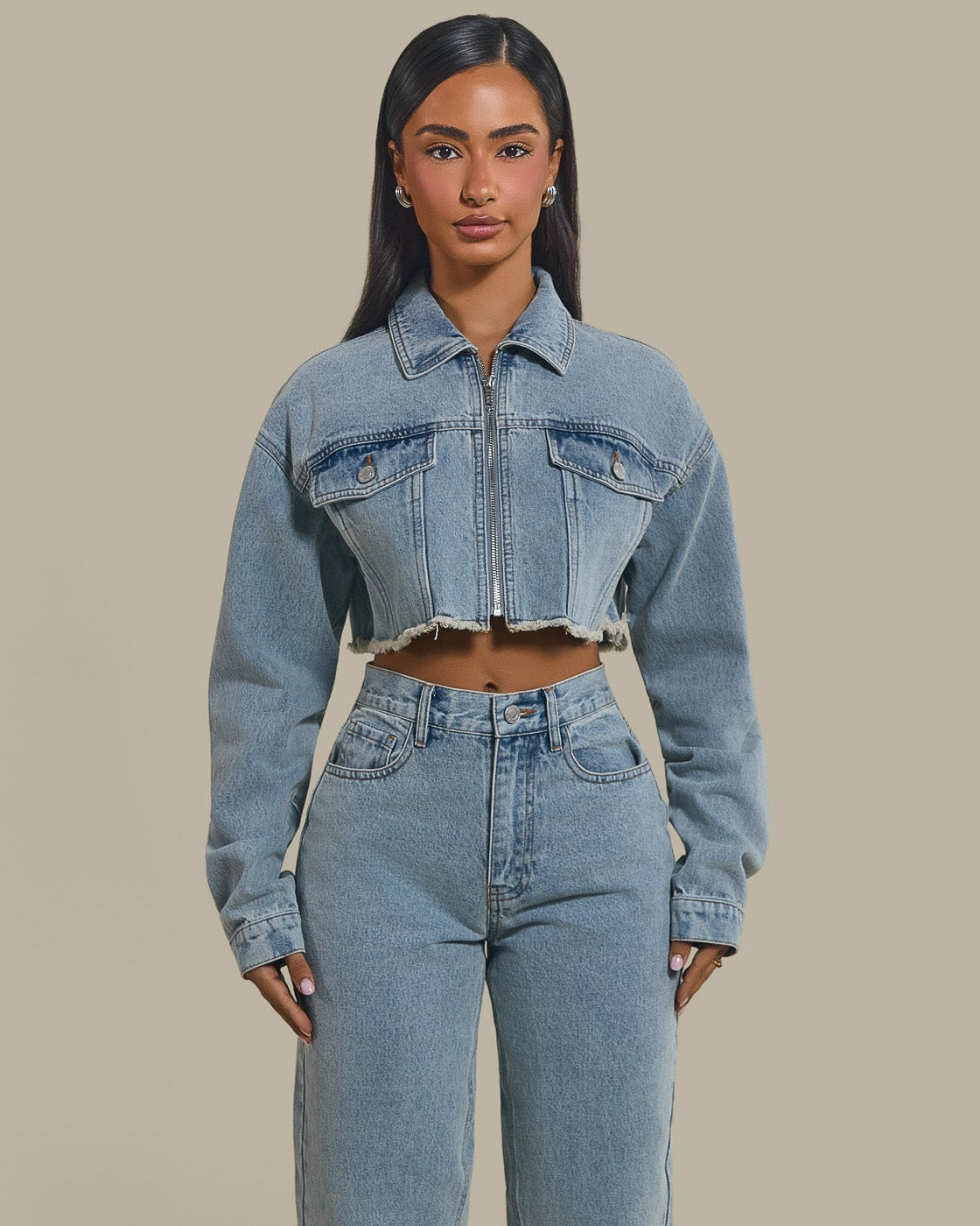The Kali Cropped Denim Jacket in Light Wash Blue