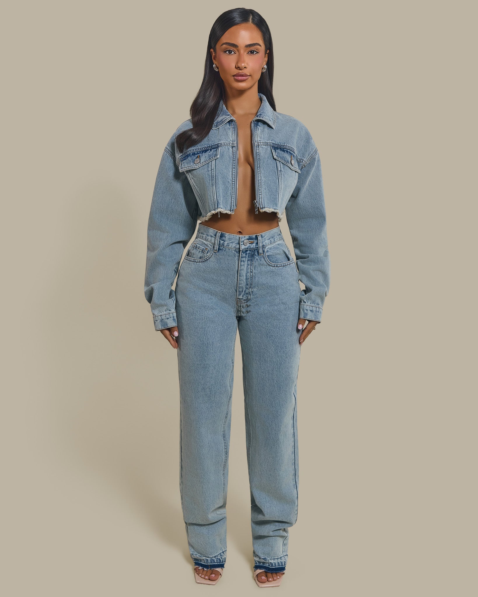 The Kali Cropped Denim Jacket in Light Wash Blue