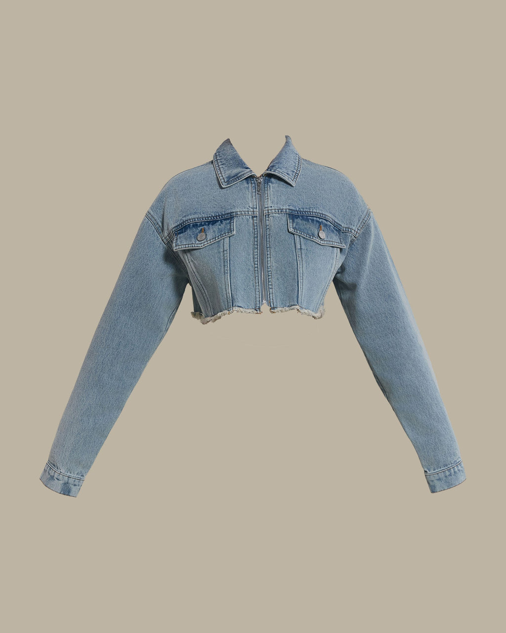 The Kali Cropped Denim Jacket in Light Wash Blue