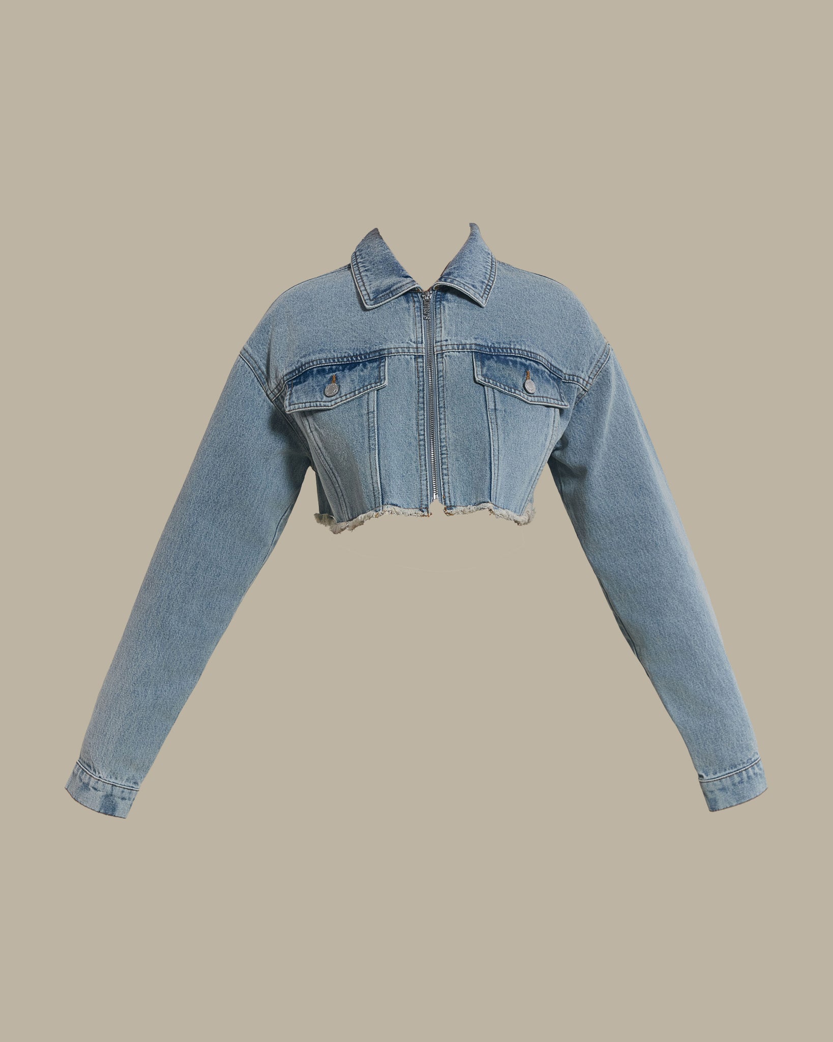 The Kali Cropped Denim Jacket in Light Wash Blue