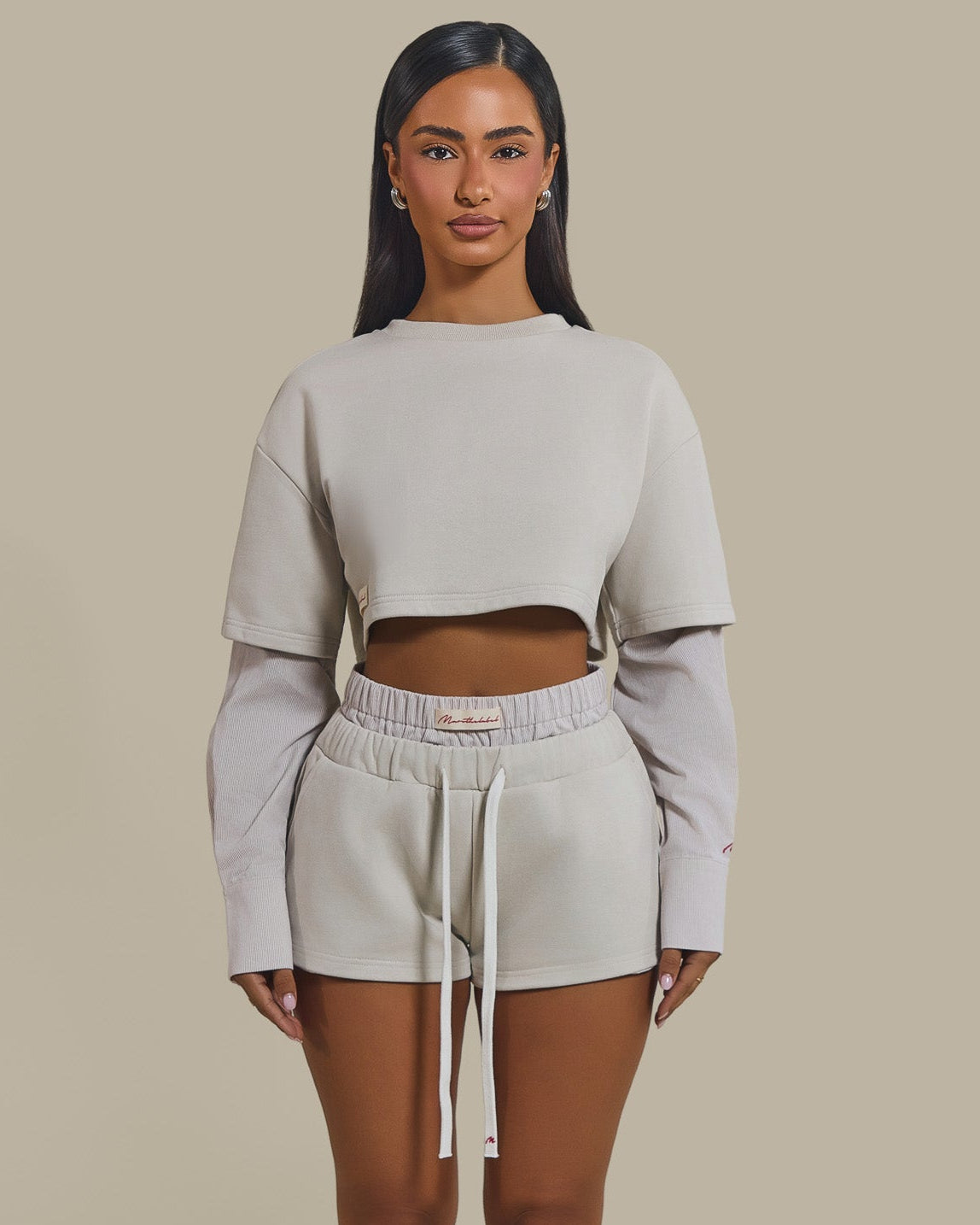 The Cropped Long Sleeve Top in Beige