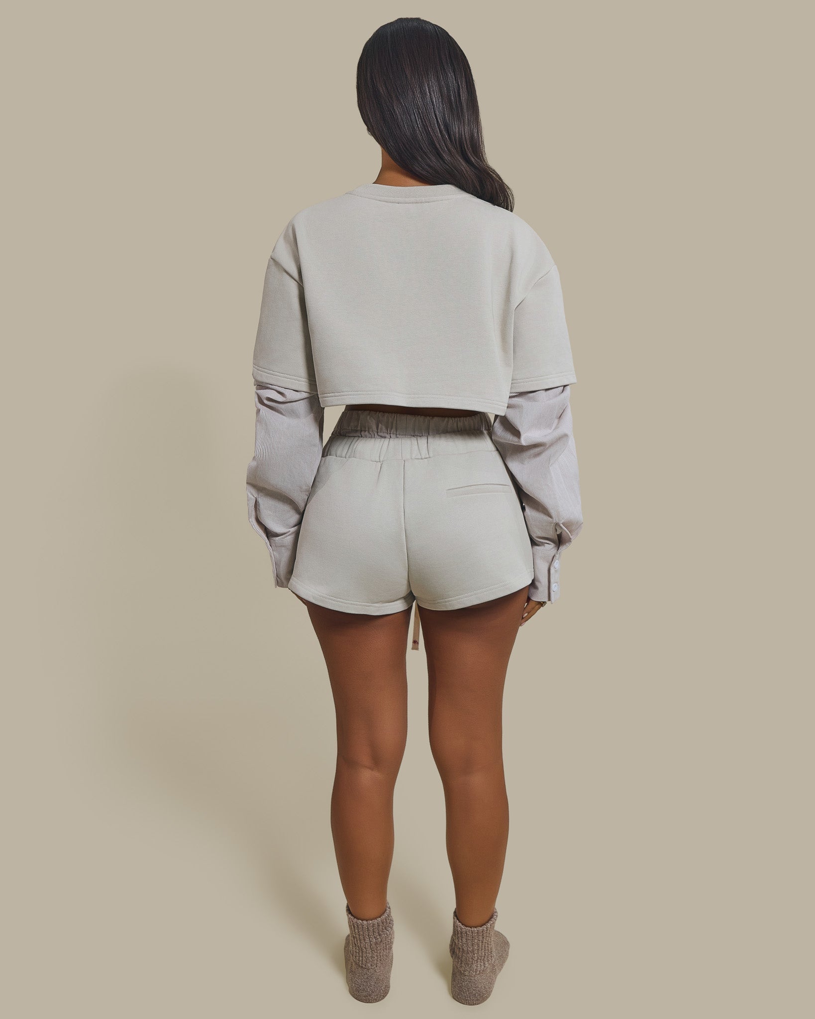 The Cropped Long Sleeve Top in Beige