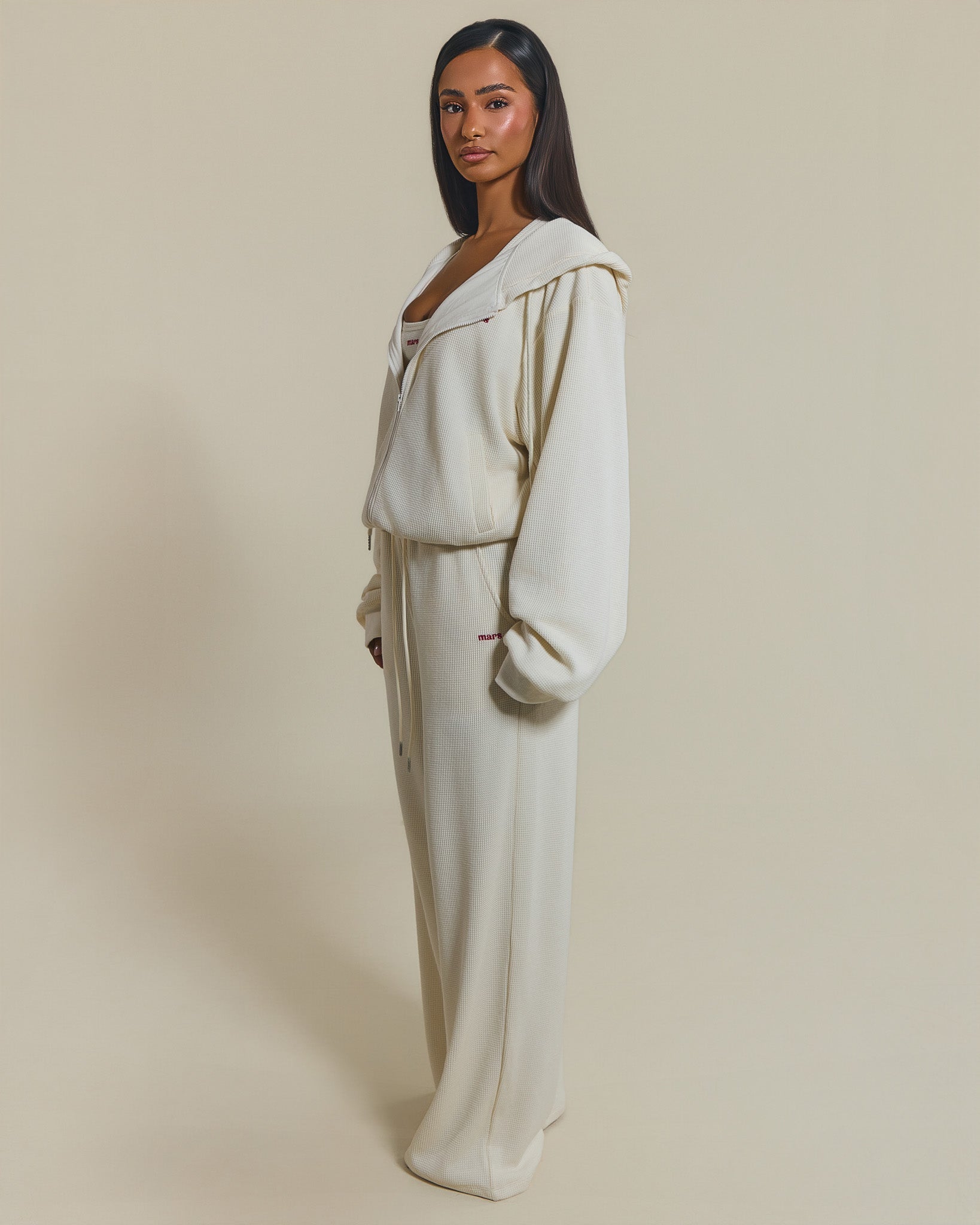 The Waffle Oversized Embroidered Jacket in Cream