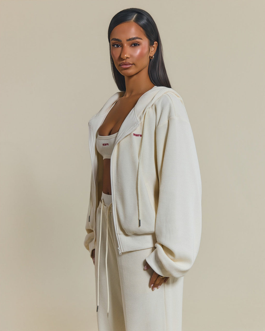 The Waffle Oversized Embroidered Jacket in Cream
