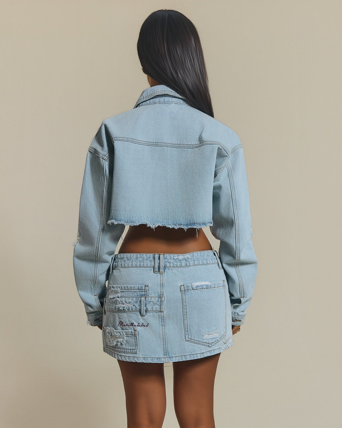 The Esha Cropped Denim Jacket in Light Wash Blue