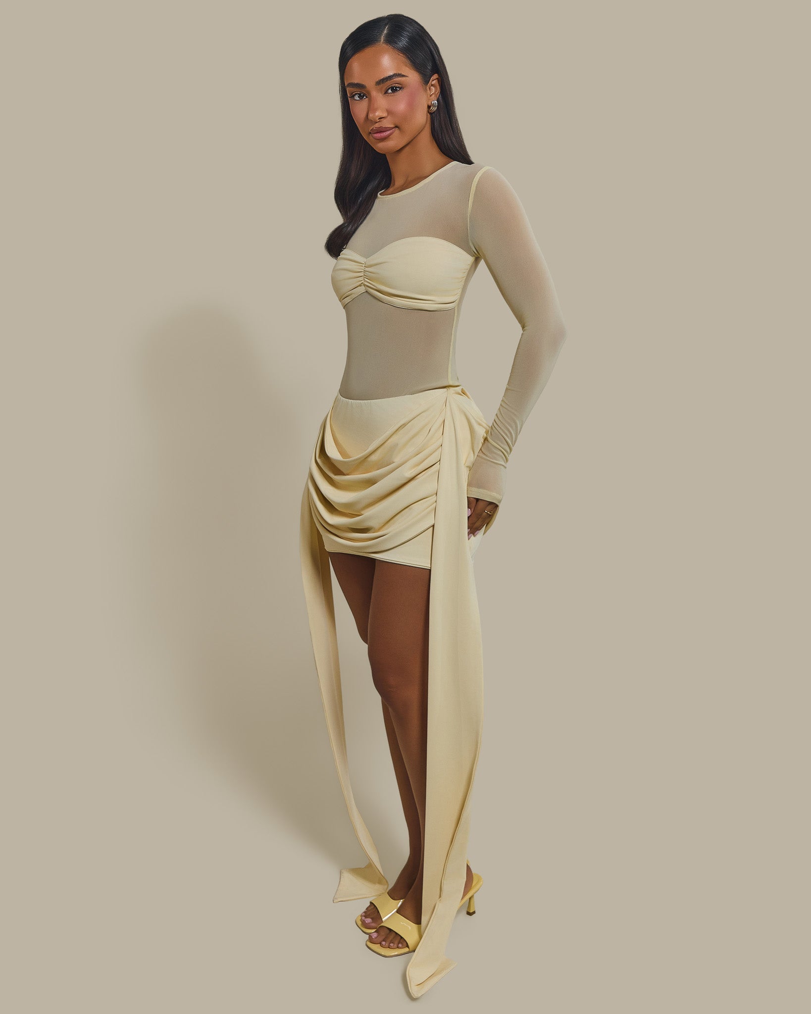 The Yara Draped Mini Skirt in Butter Yellow