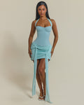 The Zadie Ruched Mini Skirt in Baby Blue