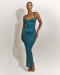 The Cinched Lace Maxi Skirt in Teal