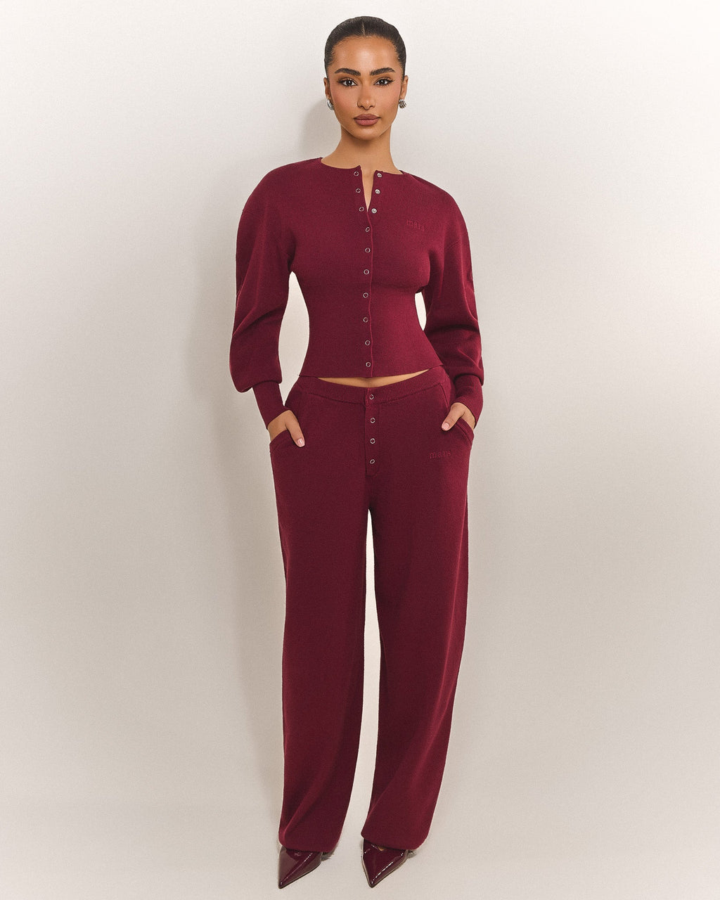 The Knit Button Up Cardigan in Burgundy