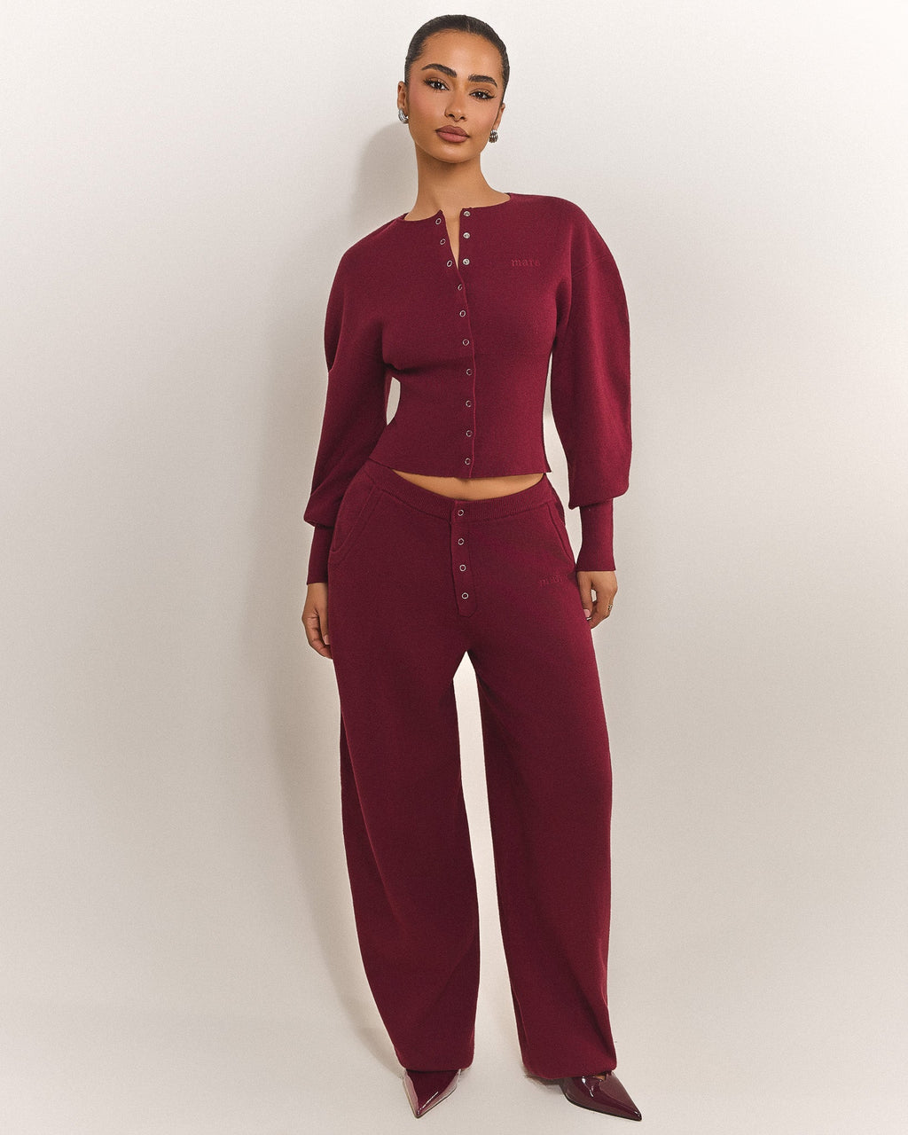 The Knit Button Up Cardigan in Burgundy