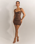 The Cinched Lace Mini Skirt in Brown