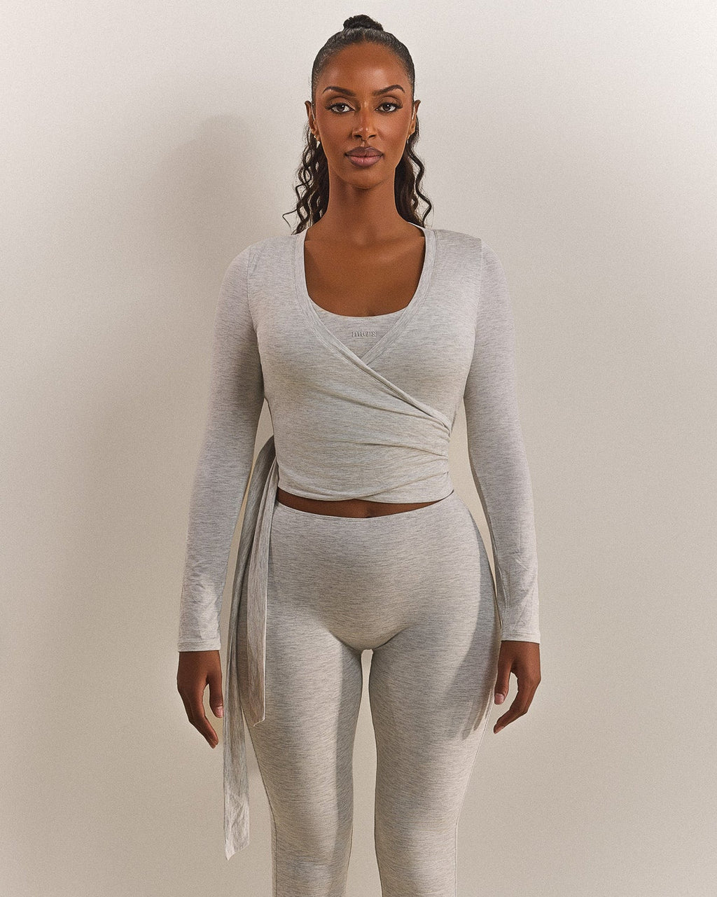 The Wrap Top in Grey Marl