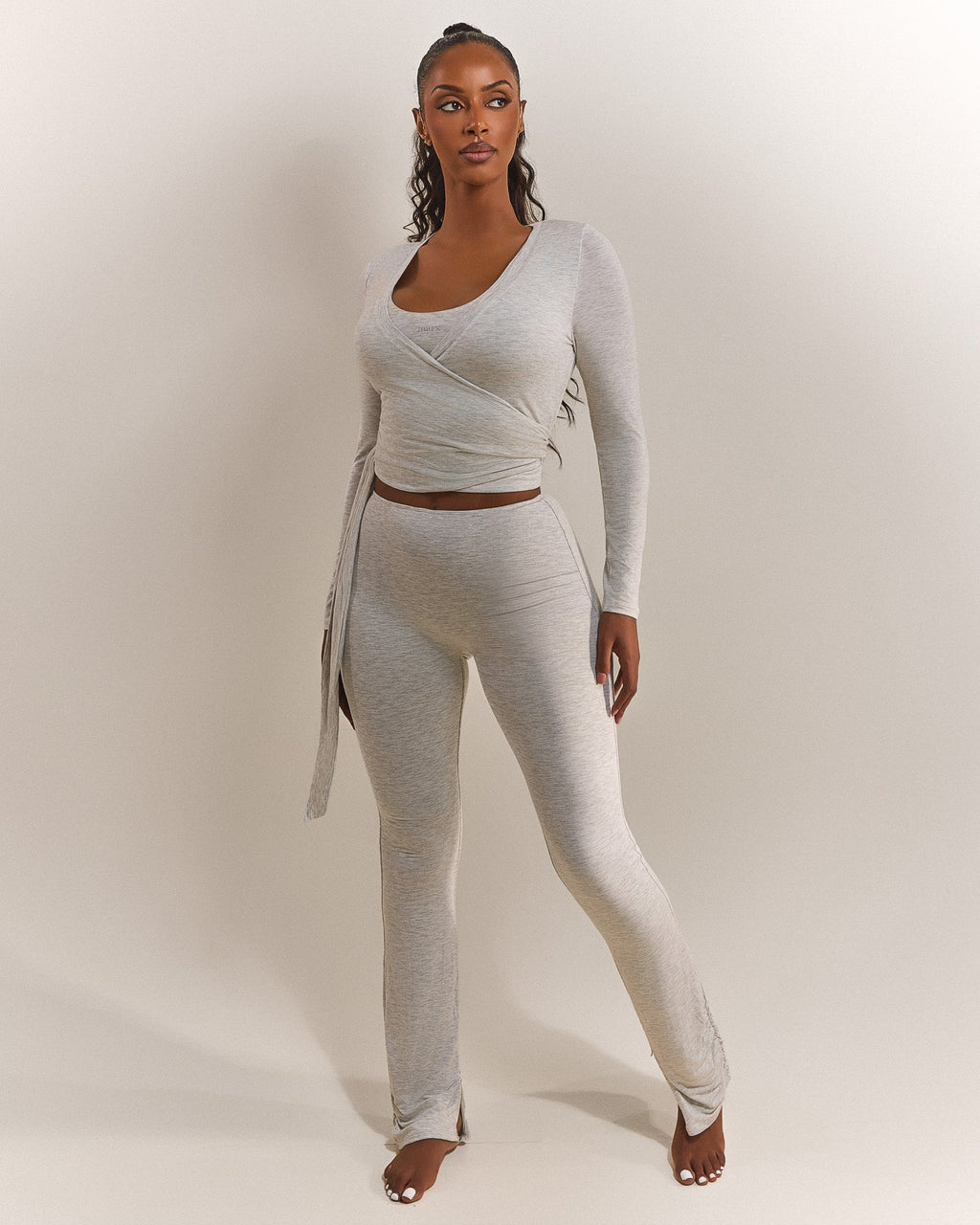 The Wrap Top in Grey Marl