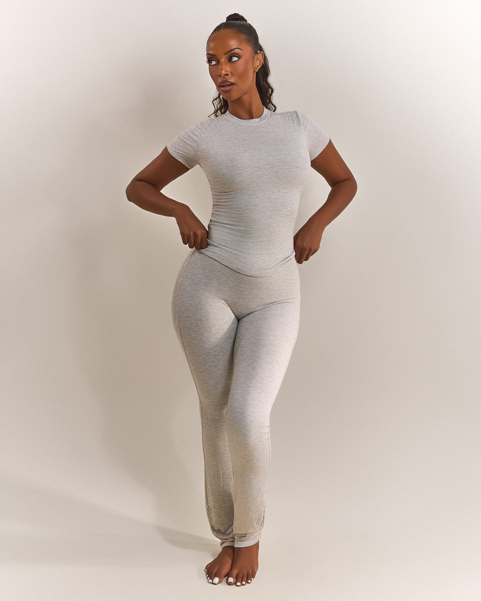 The Short Sleeve Cotton Top in Grey Marl