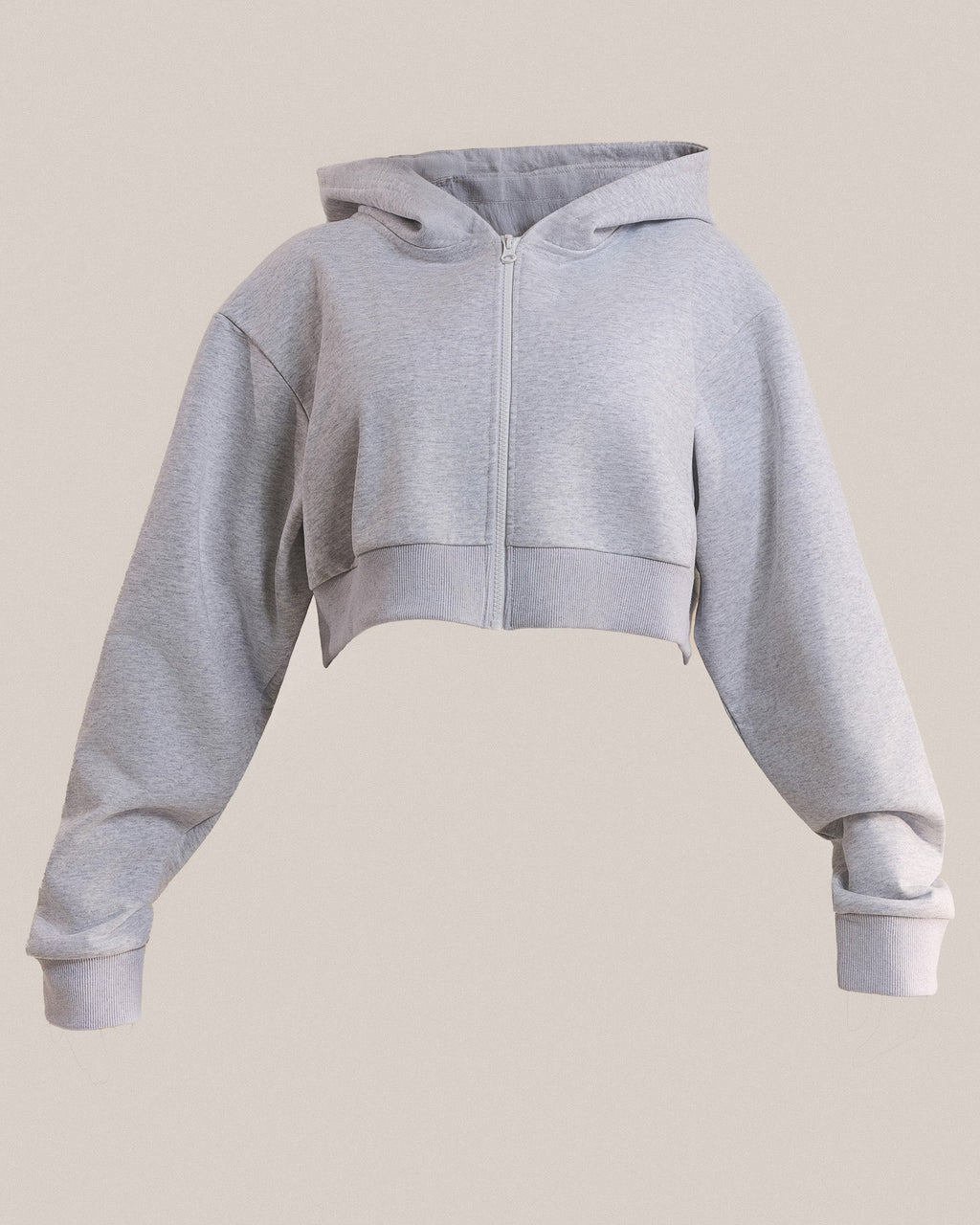 The Basic Crop Zip Hoodie in Grey Marl