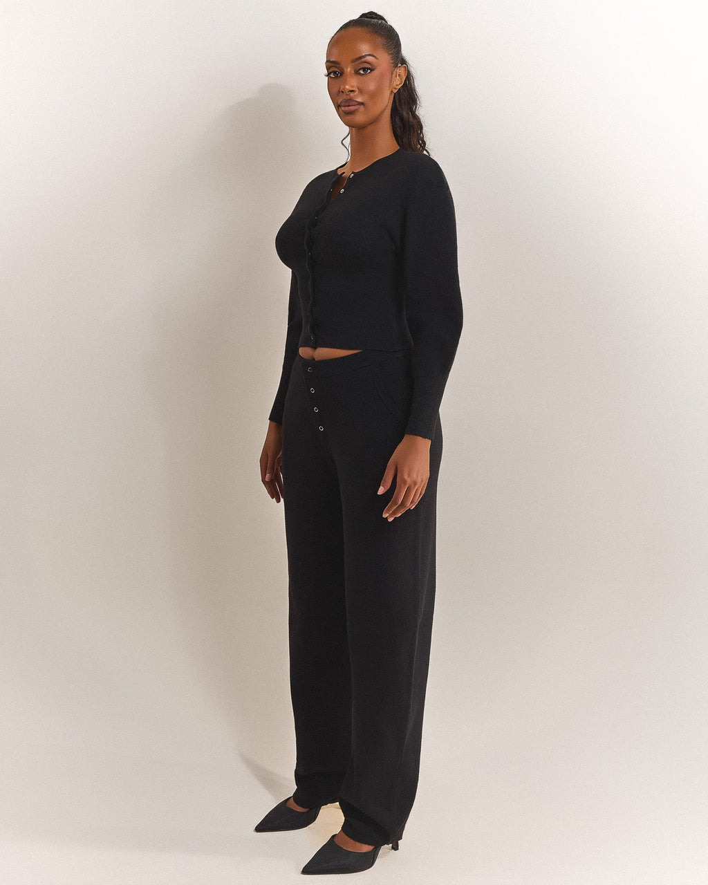 The Knit Button Up Joggers in Black
