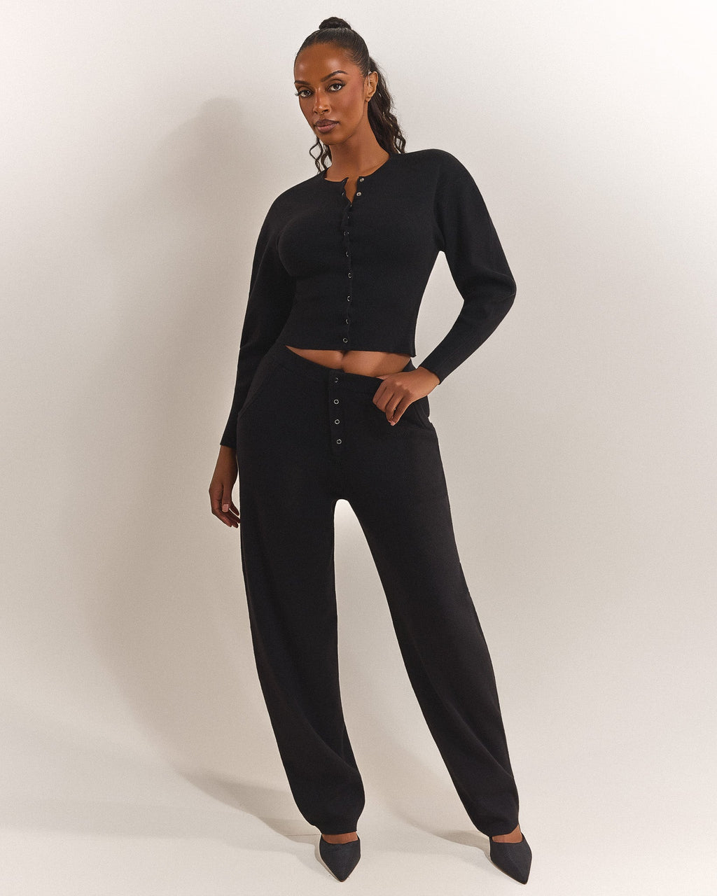 The Knit Button Up Cardigan in Black