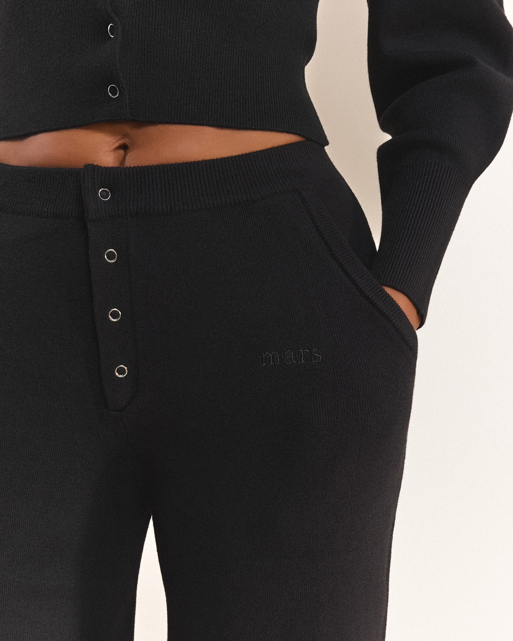 The Knit Button Up Joggers in Black