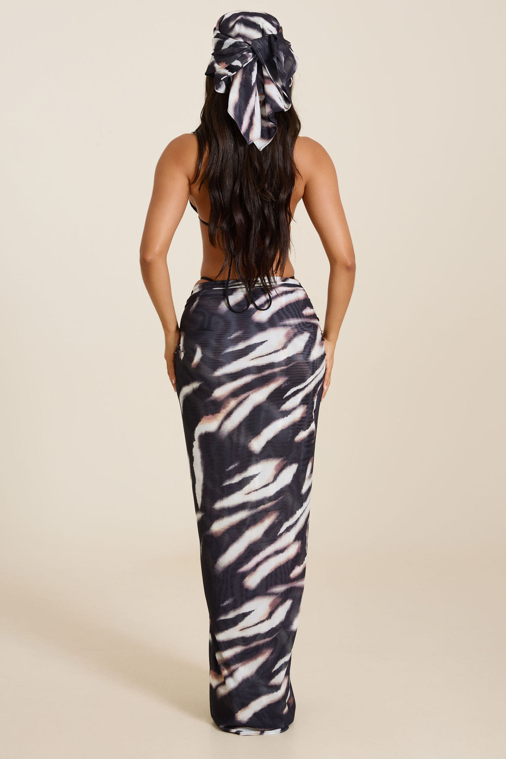 The Gracie Maxi Skirt and Headscarf Set in Zebra Print